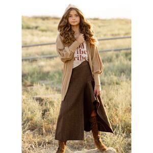 Joyfolie Mia Joy Irma Skirt in Taupe Plaid Girl’s Size 10